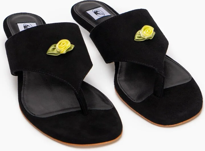 Golda Suede Kitten Heel Mules in Black