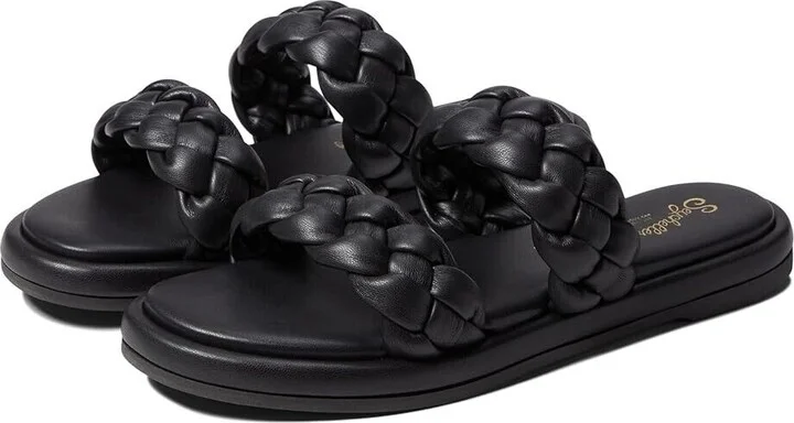 Golden Coast Slide Women's US 6.5 Black V-Leather Flat Sandal KHD319