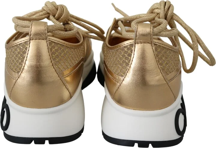 Golden Glamour Mesh Leather Women's Sneakers - Image 5