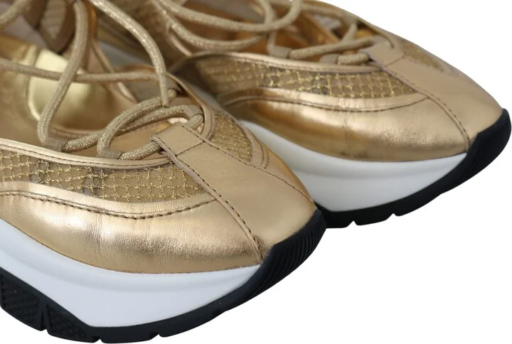 Golden Glamour Mesh Leather Women's Sneakers - Image 3