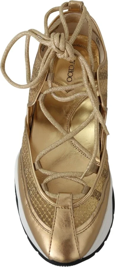Golden Glamour Mesh Leather Women's Sneakers - Image 4