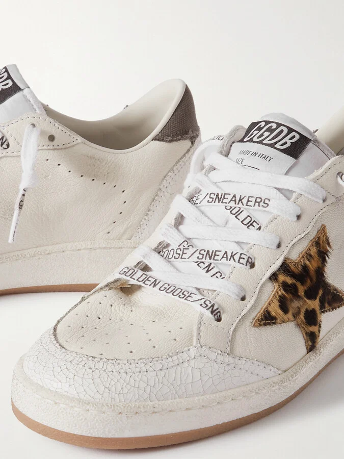 Golden Goose - Ball Star Distressed Calf Hair And Canvas-trimmed Leather Sneakers - White - Image 4