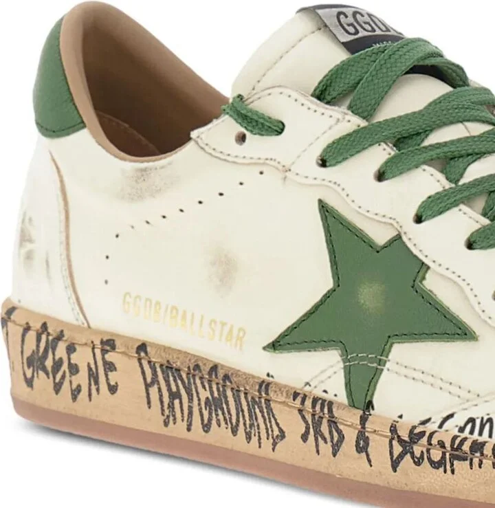Golden Goose Ball Star Distressed Finish Leather Sneaker With Graffiti Print Shoes - Image 4