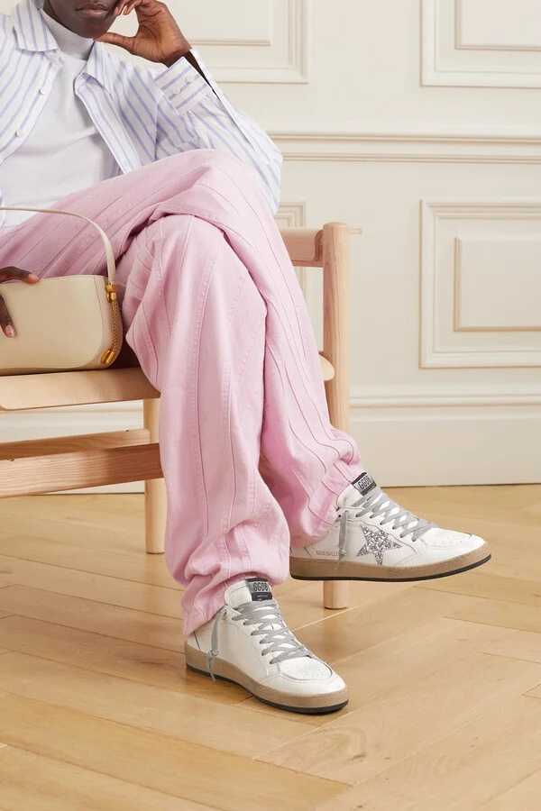 Golden Goose - Ball Star Distressed Glittered Leather Sneakers - White - Image 2