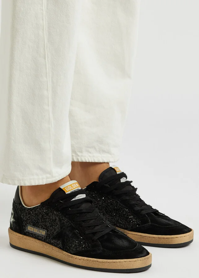 Golden Goose Ball Star Distressed Glittered Suede Sneakers - Image 5