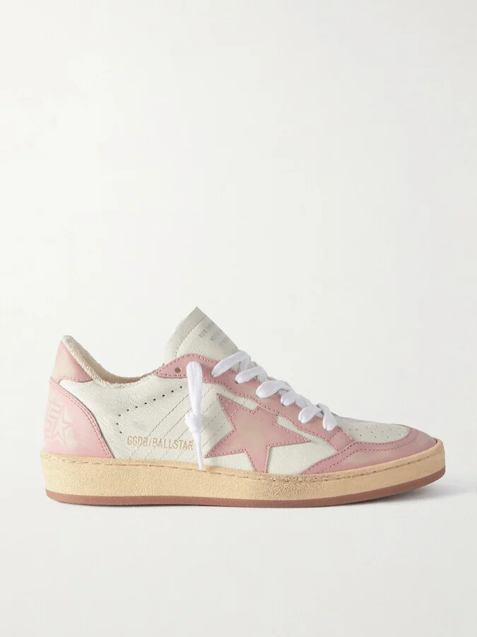 Golden Goose - Ball Star Distressed Leather Sneakers - Pink