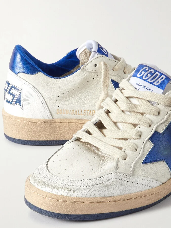 Golden Goose - Ball Star Distressed Leather Sneakers - White - Image 4
