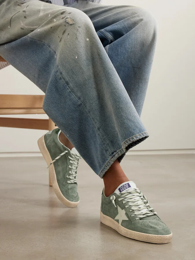 Golden Goose - Ball Star Distressed Leather-trimmed Suede Sneakers - Green - Image 2