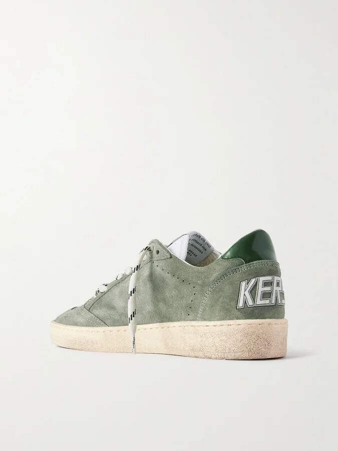 Golden Goose - Ball Star Distressed Leather-trimmed Suede Sneakers - Green - Image 3