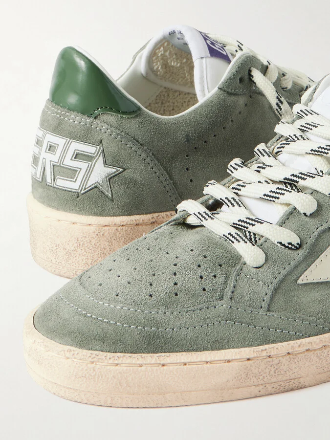 Golden Goose - Ball Star Distressed Leather-trimmed Suede Sneakers - Green - Image 4