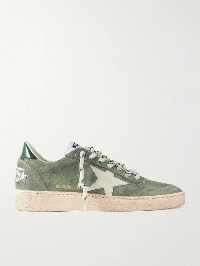 Golden Goose - Ball Star Distressed Leather-trimmed Suede Sneakers - Green