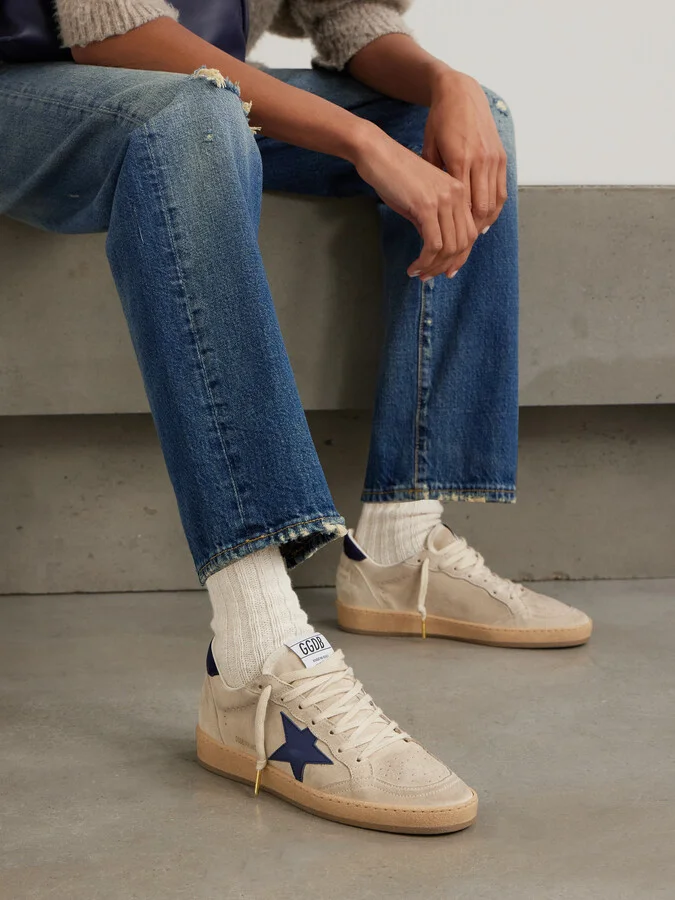 Golden Goose - Ball Star Distressed Leather-trimmed Suede Sneakers - Off-white - Image 2