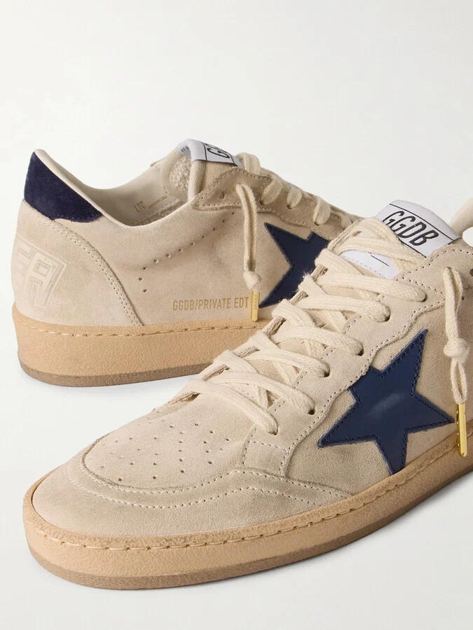 Golden Goose - Ball Star Distressed Leather-trimmed Suede Sneakers - Off-white - Image 4