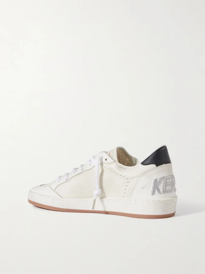 Golden Goose - Ball Star Distressed Metallic-trimmed Leather Sneakers - White - Image 3