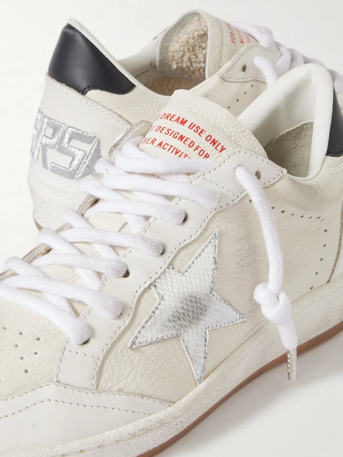 Golden Goose - Ball Star Distressed Metallic-trimmed Leather Sneakers - White - Image 4
