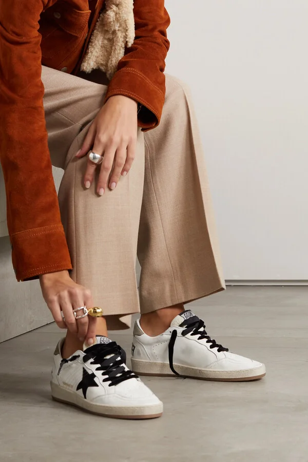 Golden Goose - Ball Star Distressed Printed Suede-trimmed Leather Sneakers - White - Image 2