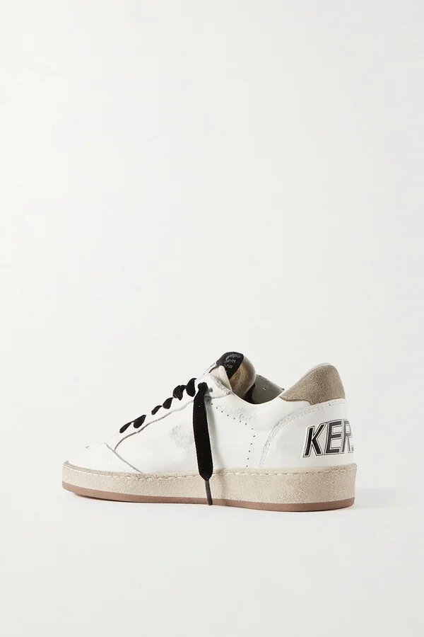 Golden Goose - Ball Star Distressed Printed Suede-trimmed Leather Sneakers - White - Image 3