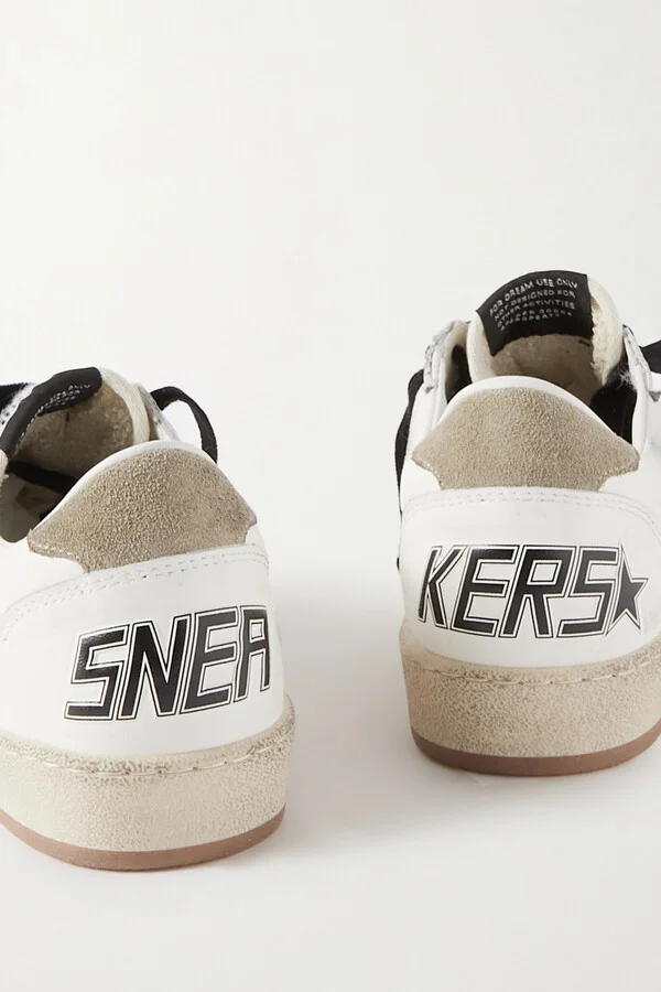 Golden Goose - Ball Star Distressed Printed Suede-trimmed Leather Sneakers - White - Image 4