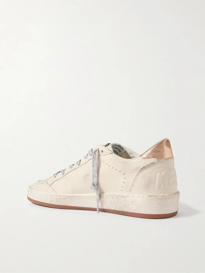 Golden Goose - Ball Star Distressed Suede-trimmed Leather Sneakers - White - Image 3