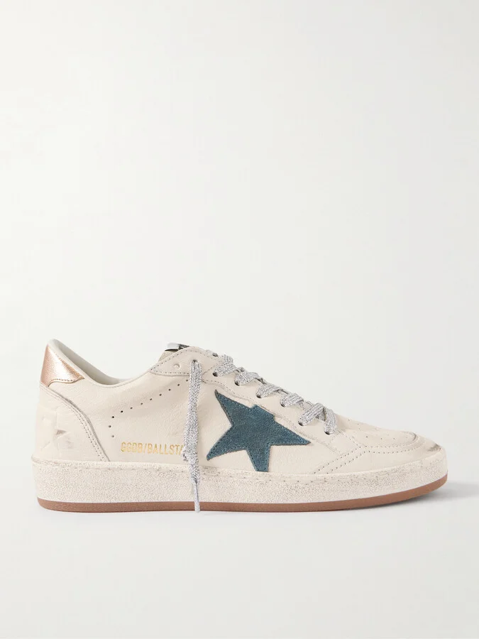 Golden Goose - Ball Star Distressed Suede-trimmed Leather Sneakers - White