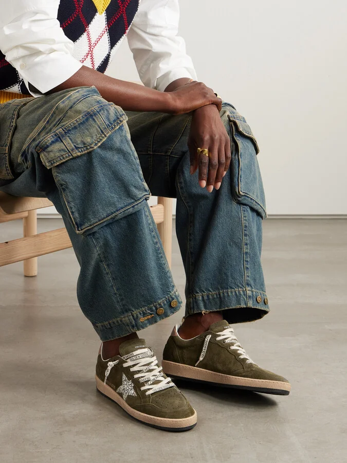 Golden Goose - Ball Star Glittered Leather-trimmed Suede Sneakers - Green - Image 2