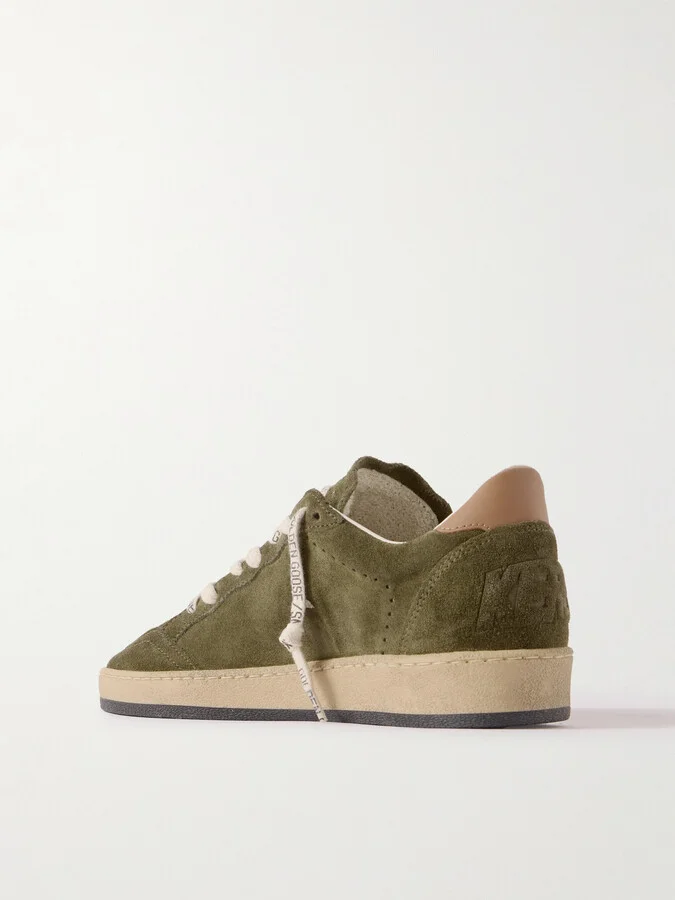 Golden Goose - Ball Star Glittered Leather-trimmed Suede Sneakers - Green - Image 3