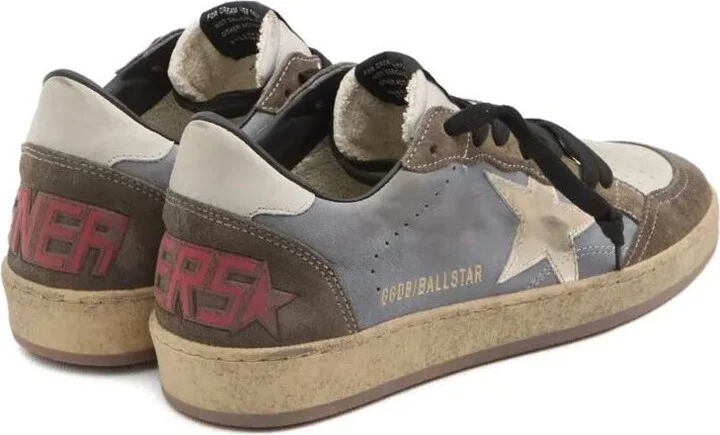 Golden Goose Ball Star Nubuck Sneakers With Green Suede Inserts And Laminated Leather Star Shoes - Image 3