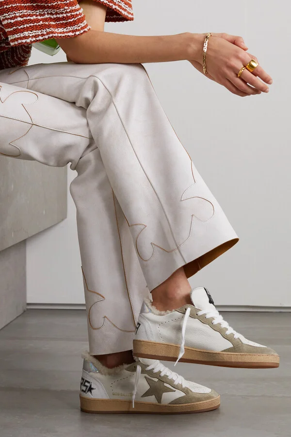 Golden Goose - Ball Star Shearling-lined Distressed Suede-trimmed Leather Sneakers - White - Image 2