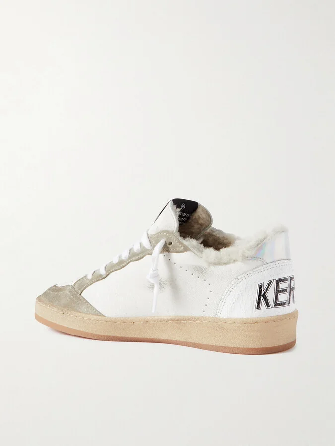 Golden Goose - Ball Star Shearling-lined Distressed Suede-trimmed Leather Sneakers - White - Image 3
