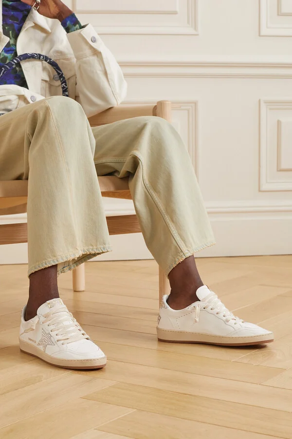 Golden Goose - Ball Star Shearling-lined Embellished Distressed Leather Sneakers - White - Image 2