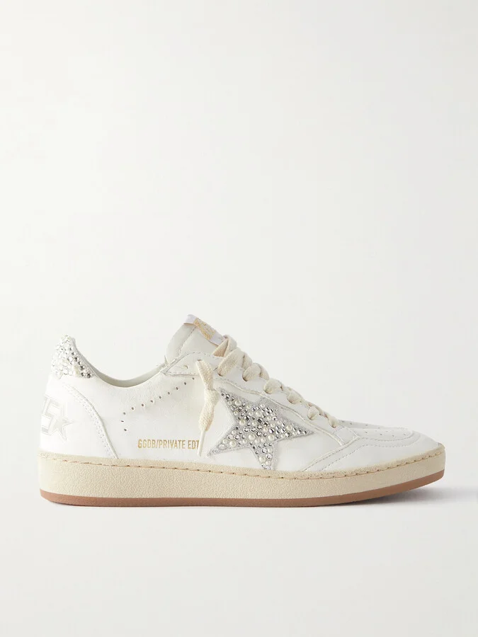 Golden Goose - Ball Star Shearling-lined Embellished Distressed Leather Sneakers - White