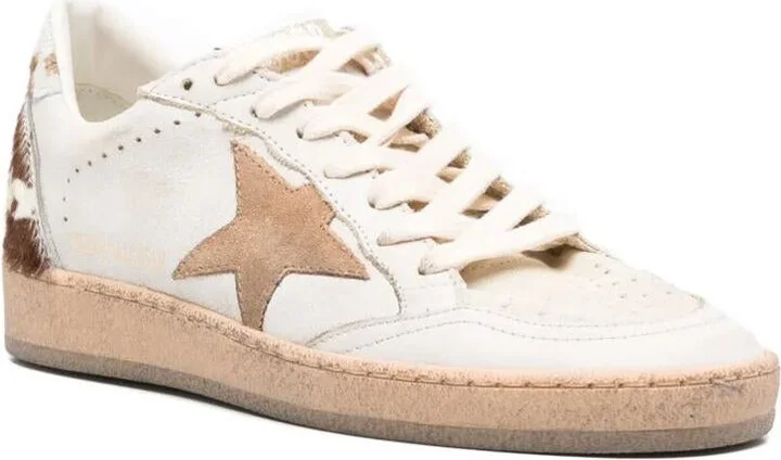 Golden Goose Ball Star Sneakers In Leather With Suede Star And Horsy Cow Printed Heel Tab Shoes - Image 2