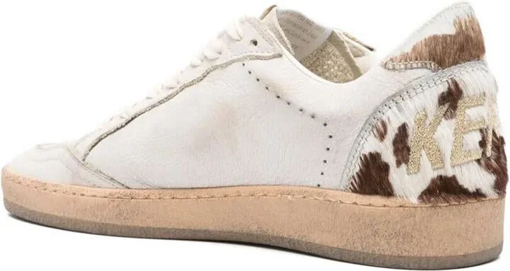 Golden Goose Ball Star Sneakers In Leather With Suede Star And Horsy Cow Printed Heel Tab Shoes - Image 3