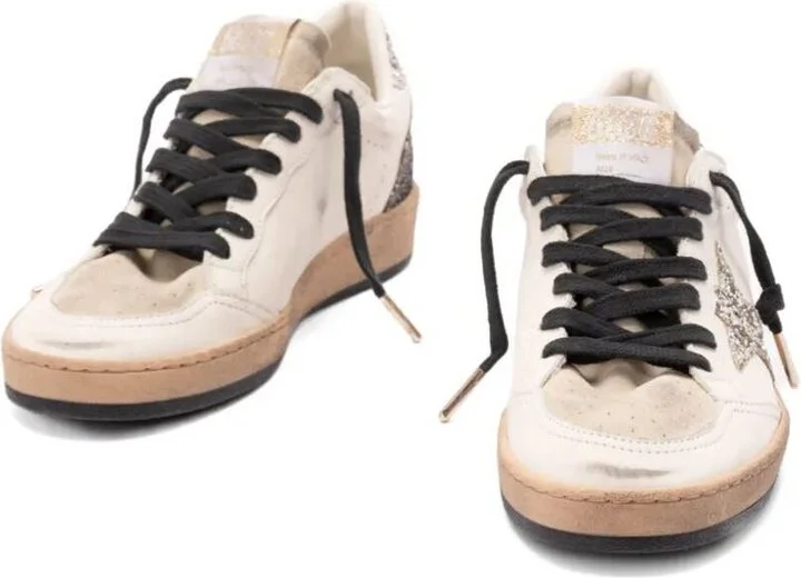 Golden Goose Ball Star Sneakers In Vintage Effect Leather And Suede With Glittered Star And Heel Tab Shoes - Image 2