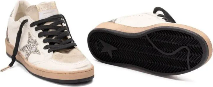 Golden Goose Ball Star Sneakers In Vintage Effect Leather And Suede With Glittered Star And Heel Tab Shoes - Image 4