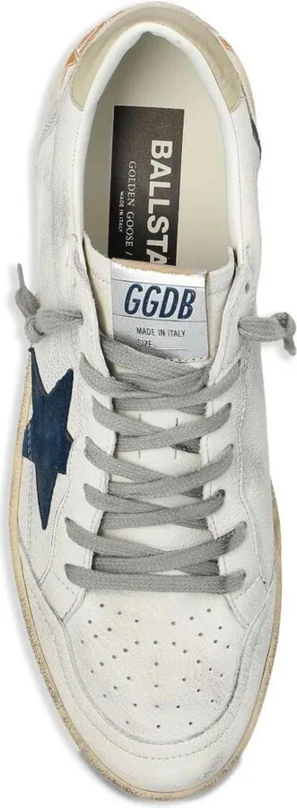Golden Goose Ball Star Sneakers In Vintage Effect Leather With Blue Leather Star Shoes - Image 5