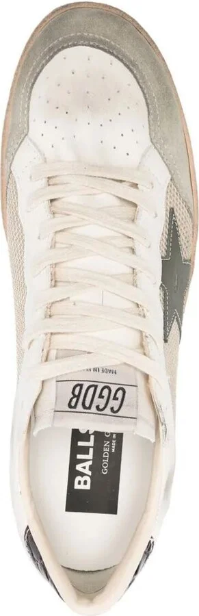 Golden Goose Ball Star Sneakers In Vintage Effect Leather With Olive Green Leather Star And Crocodile Effect Heel Tab Shoes - Image 4