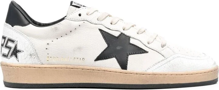 Golden Goose Ball Star Sneakers In White Nappa Leather With Black Star Shoes