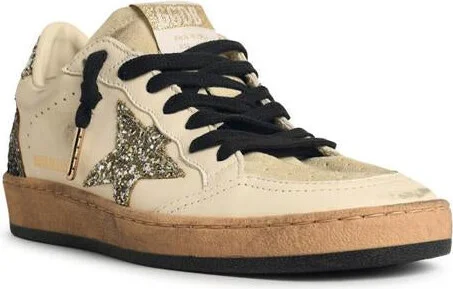 Golden Goose 'Ball-Star' White Leather Sneakers With Glitter Star And Heel - Image 2