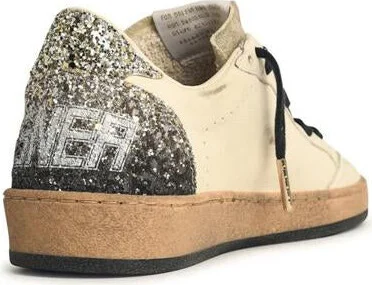 Golden Goose 'Ball-Star' White Leather Sneakers With Glitter Star And Heel - Image 3