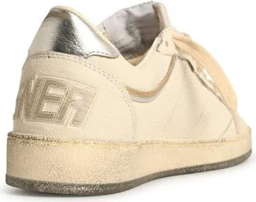 Golden Goose 'Ball-Star' White Leather Sneakers With Silver Star And Heel - Image 3