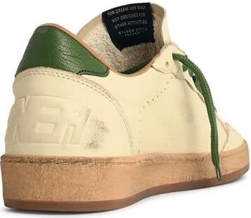 Golden Goose 'Ball-Star' White Nappa Leather Sneakers With Green Star And Heel - Image 3