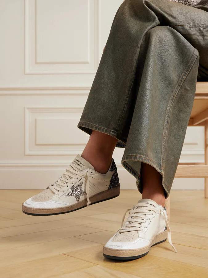 Golden Goose - Ballstar Glittered Distressed Leather Sneakers - White - Image 2