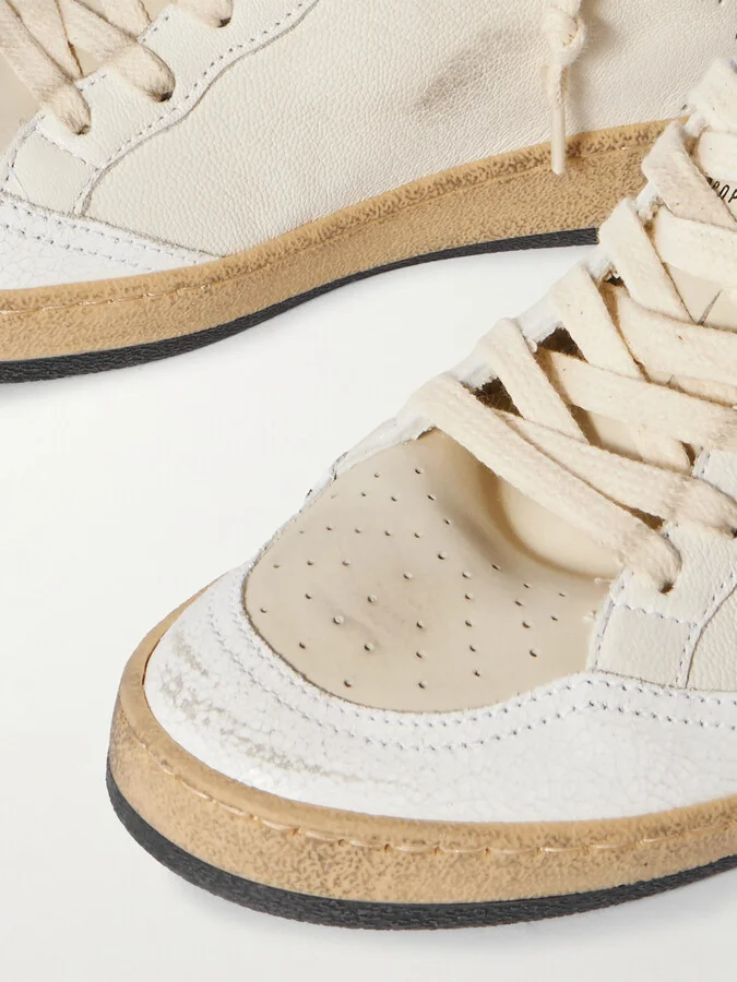 Golden Goose - Ballstar Glittered Distressed Leather Sneakers - White - Image 4