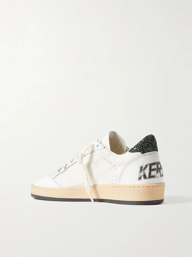 Golden Goose - Ballstar Glittered Distressed Leather Sneakers - White - Image 3