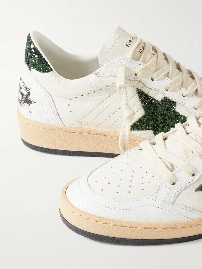 Golden Goose - Ballstar Glittered Distressed Leather Sneakers - White - Image 4
