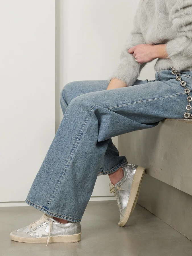 Golden Goose - Ballstar Glittered Distressed Metallic Leather Sneakers - Silver - Image 2