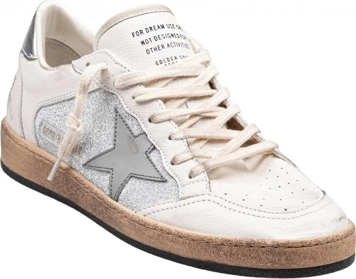 Golden Goose Ballstar In Nappa And Glitter Natural And Silver Color - Image 2