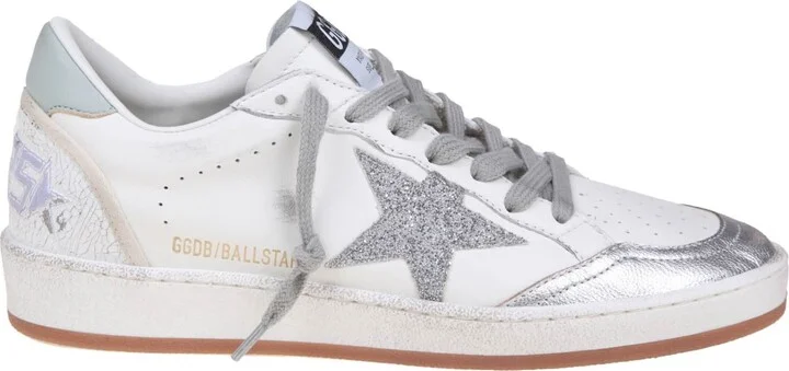 Golden Goose Ballstar In White And Silver Leather