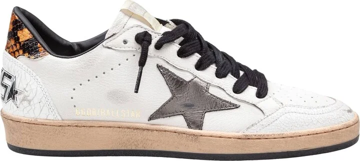 Golden Goose Ballstar Leather Sneakers, White/grey